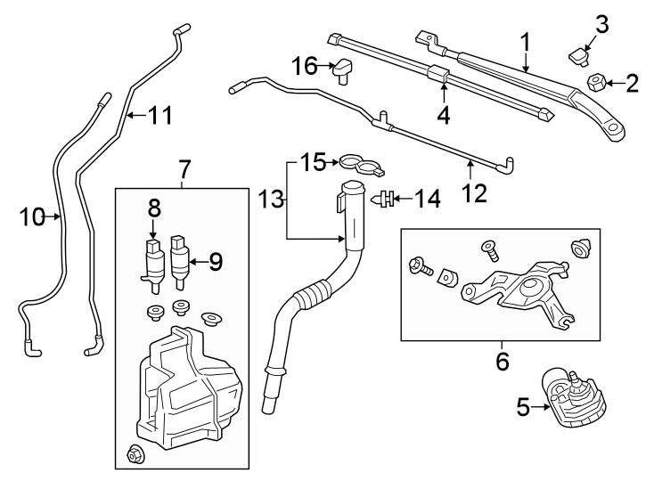 Diagram WINDSHIELD. WIPER & WASHER COMPONENTS. for your Chevrolet Bolt EV  