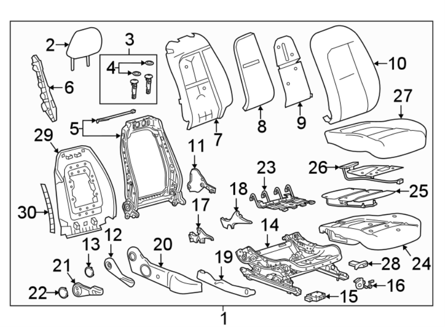 Diagram SEATS & TRACKS. PASSENGER SEAT COMPONENTS. for your 2004 Cadillac Escalade EXT   