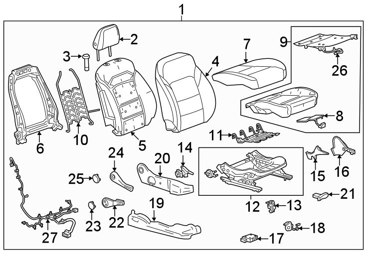 Diagram Seats & tracks. Passenger seat components. for your 2017 Cadillac ATS Premium Luxury Coupe  