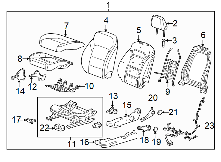 Diagram Seats & tracks. Driver seat components. for your Chevrolet Bolt EV  