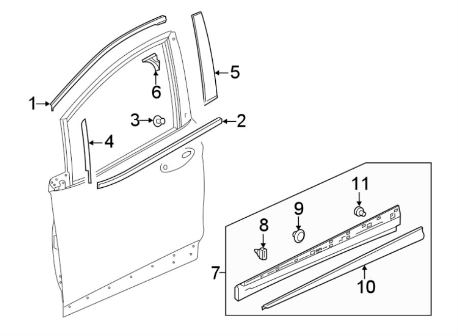 Diagram Front door. Rear body & floor. Exterior trim. for your 2007 Chevrolet Aveo5   