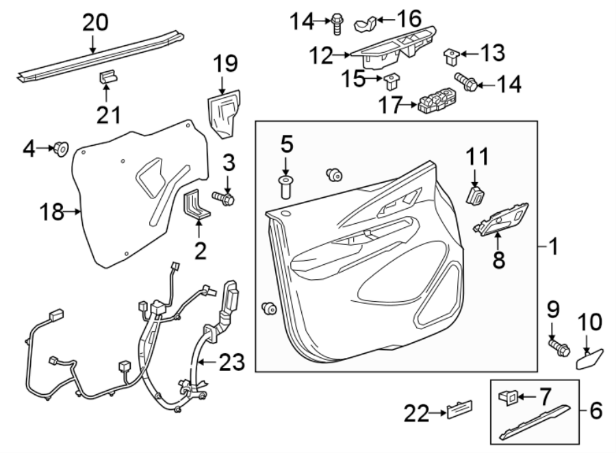 Diagram FRONT DOOR. INTERIOR TRIM. for your Chevrolet Bolt EV  