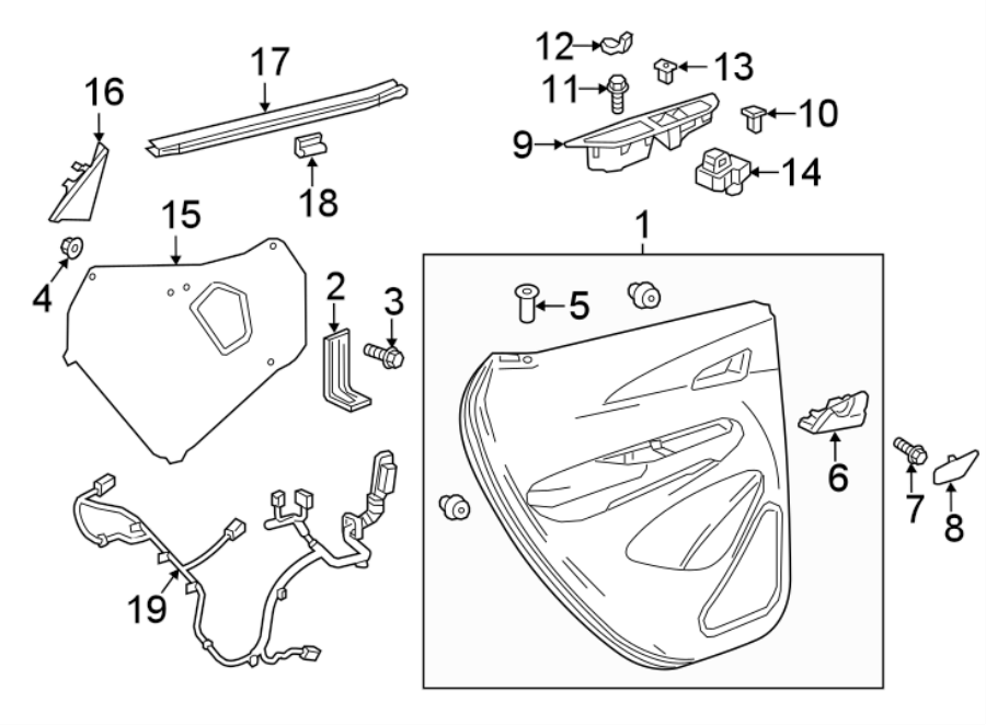 Diagram REAR DOOR. INTERIOR TRIM. for your Chevrolet Bolt EV  