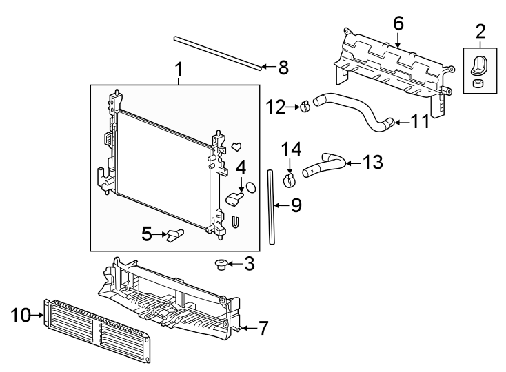 Diagram Radiator & components. for your 2008 GMC Yukon   