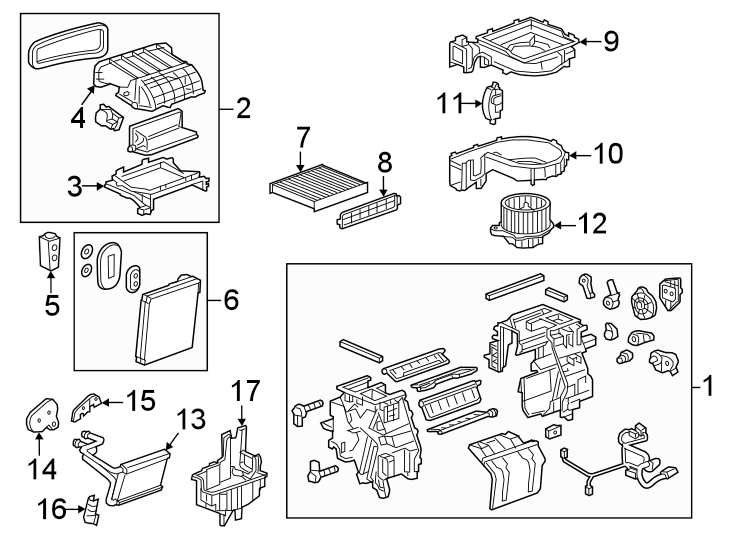 16Air conditioner & heater. Evaporator & heater components.https://images.simplepart.com/images/parts/motor/fullsize/CU22070.png