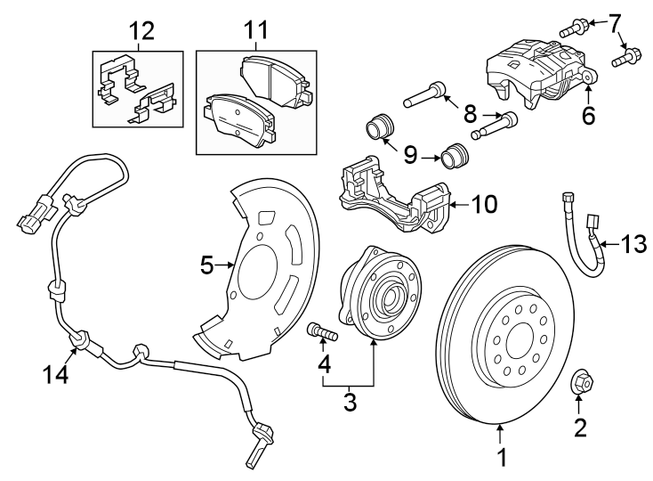 Diagram Front suspension. Brake components. for your 2023 GMC Terrain   