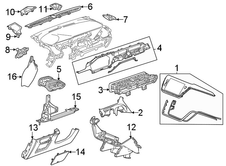 Diagram Instrument panel components. for your Chevrolet Bolt EUV  