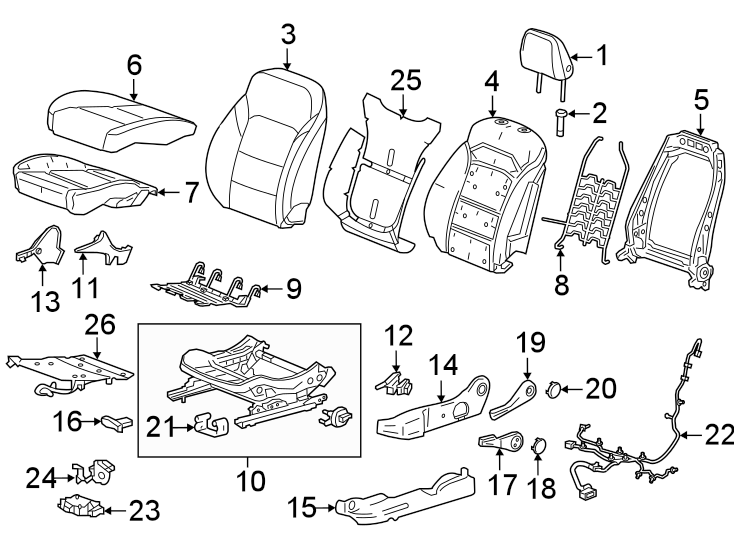 Diagram Seats & tracks. Driver seat components. for your 2004 Cadillac Escalade EXT   