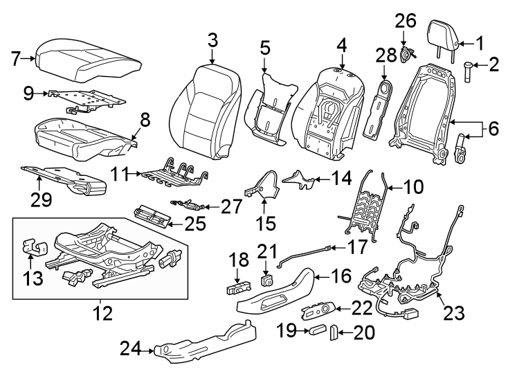 Diagram Seats & tracks. Driver seat components. for your Chevrolet Bolt EUV  