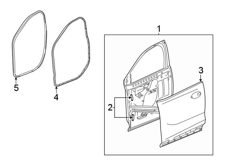 Diagram Front door. Door & components. for your 2002 GMC Sierra 3500 6.0L Vortec V8 M/T RWD Base Extended Cab Pickup Fleetside 