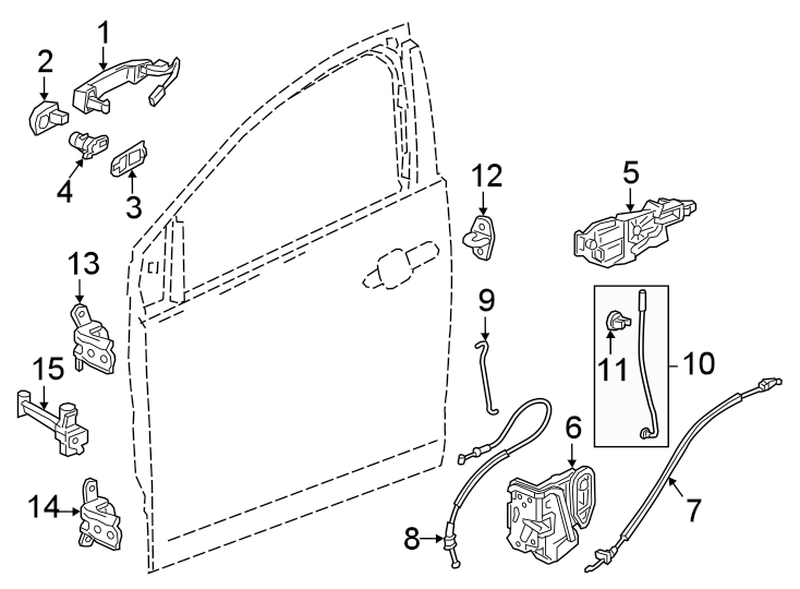 Diagram Front door. Lock & hardware. for your Cadillac XT4  