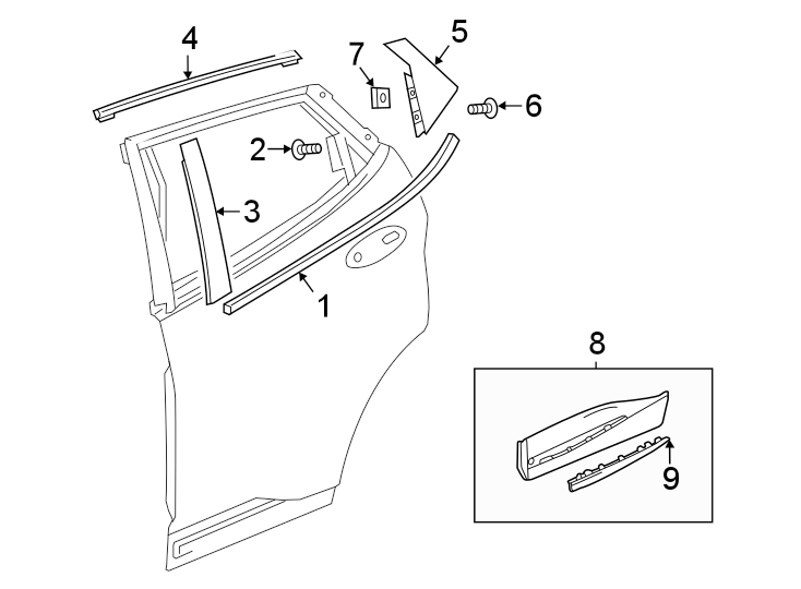 Diagram Rear door. Exterior trim. for your Chevrolet Bolt EUV  