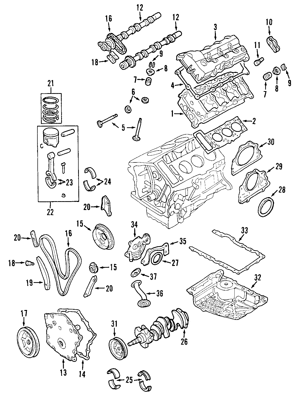 Diagram CAMSHAFT & TIMING. CRANKSHAFT & BEARINGS. CYLINDER HEAD & VALVES. LUBRICATION. MOUNTS. PISTONS. RINGS & BEARINGS. for your Chrysler Concorde  