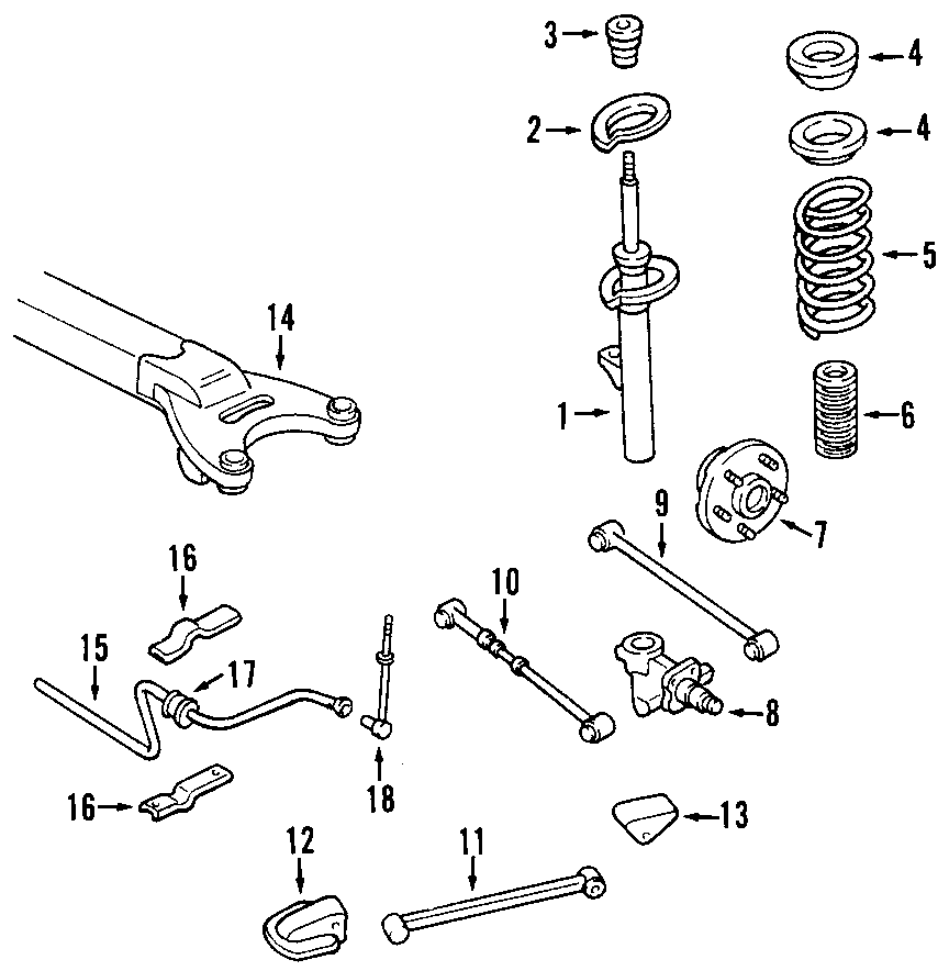 REAR SUSPENSION. STABILIZER BAR. SUSPENSION COMPONENTS. TRAILING ARM.