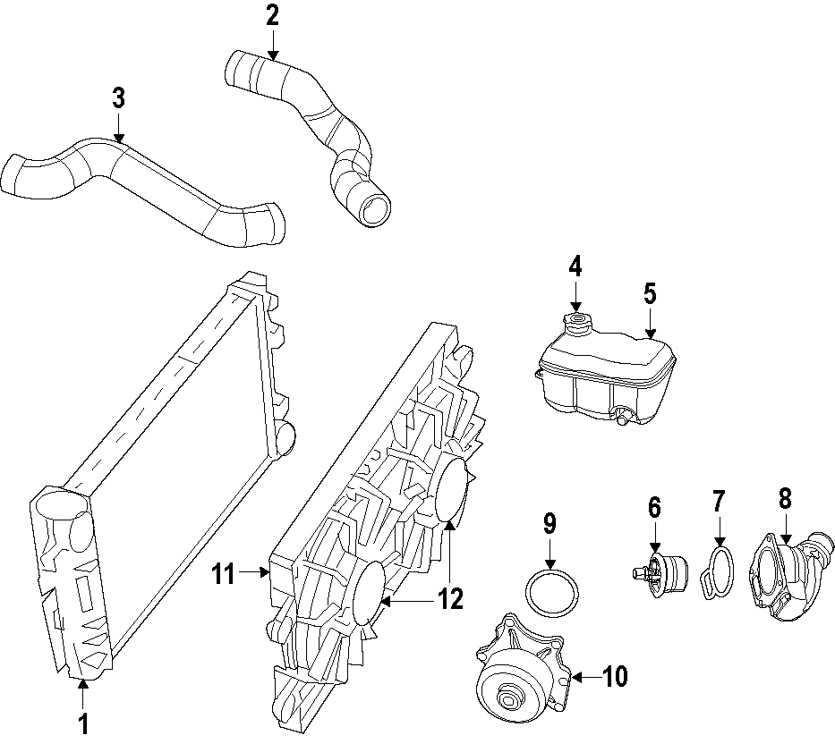 Diagram COOLING SYSTEM. COOLING FAN. RADIATOR. WATER PUMP. for your 2016 Jeep Wrangler   