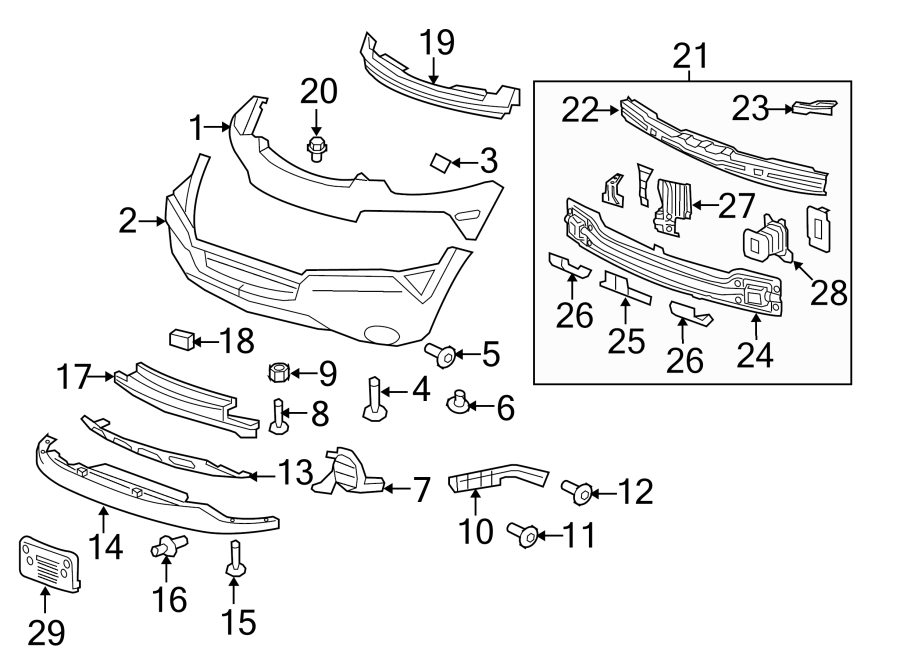 Diagram FRONT BUMPER & GRILLE. BUMPER & COMPONENTS. for your 2025 Chevrolet Trax   