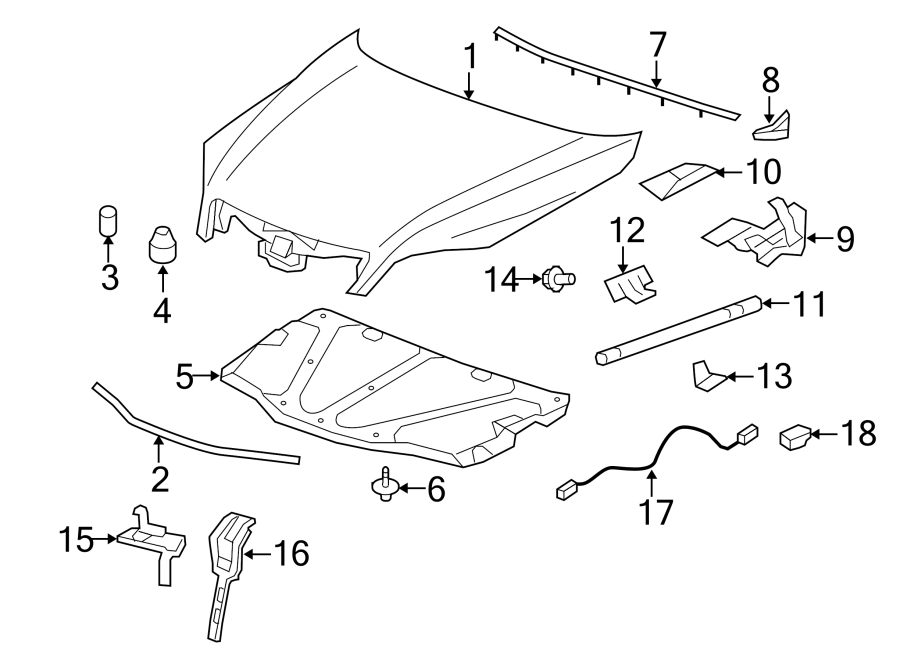 Diagram HOOD & GRILLE. HOOD & COMPONENTS. for your 2016 Chevrolet Camaro   