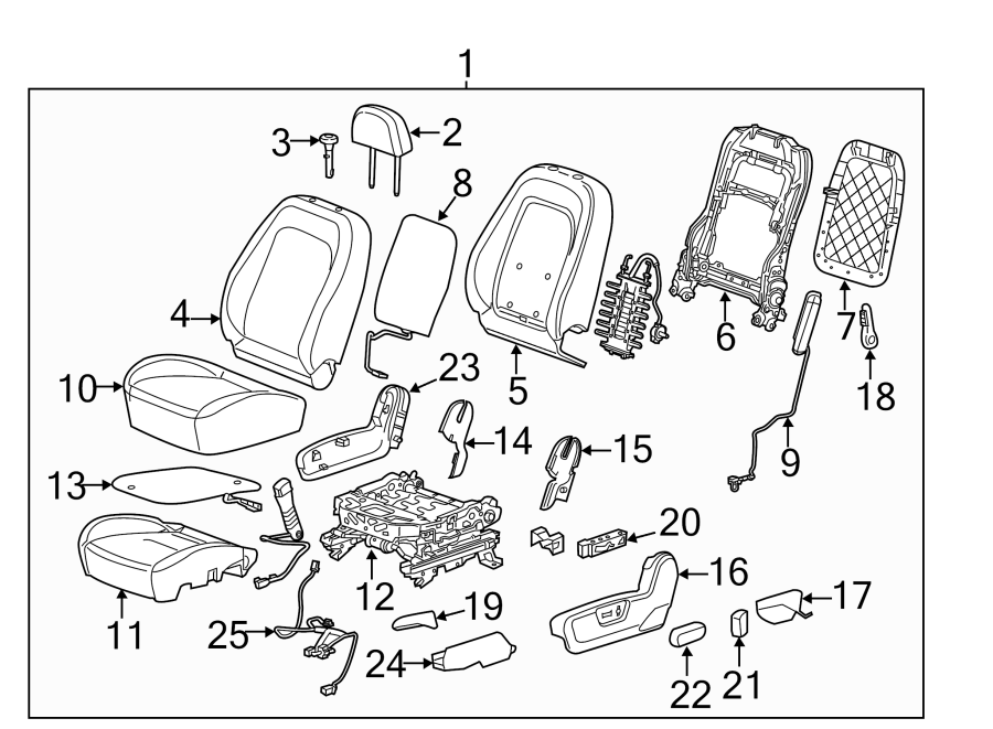 Diagram SEATS & TRACKS. DRIVER SEAT COMPONENTS. for your 2013 Cadillac ATS Performance Sedan  