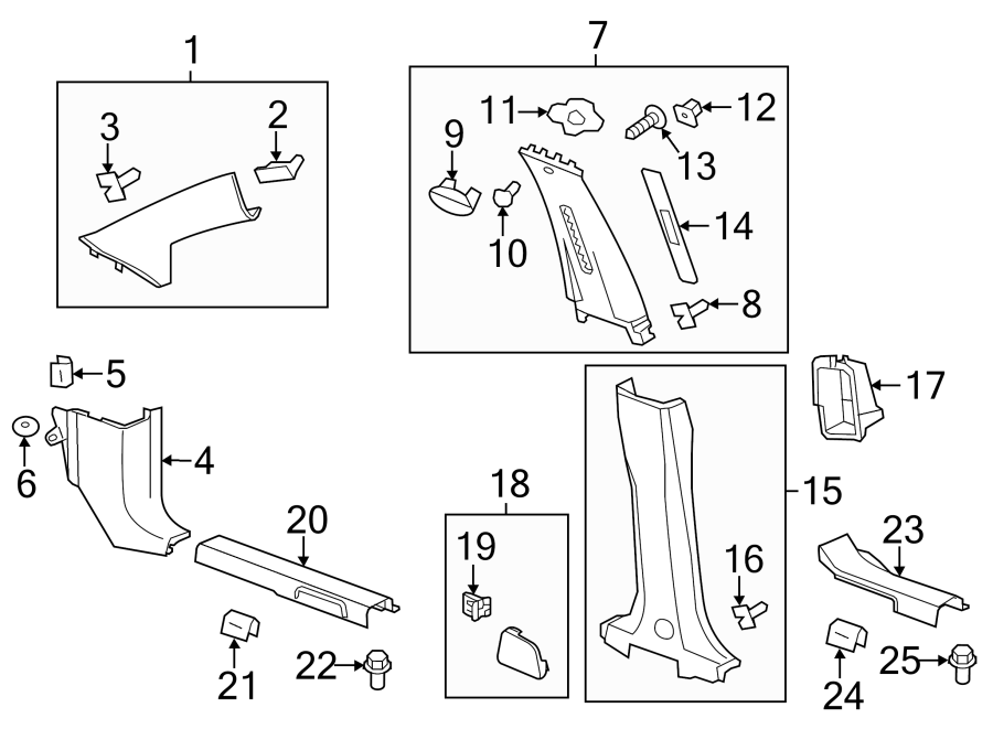 Diagram PILLARS. ROCKER & FLOOR. INTERIOR TRIM. for your 2014 Buick Enclave    