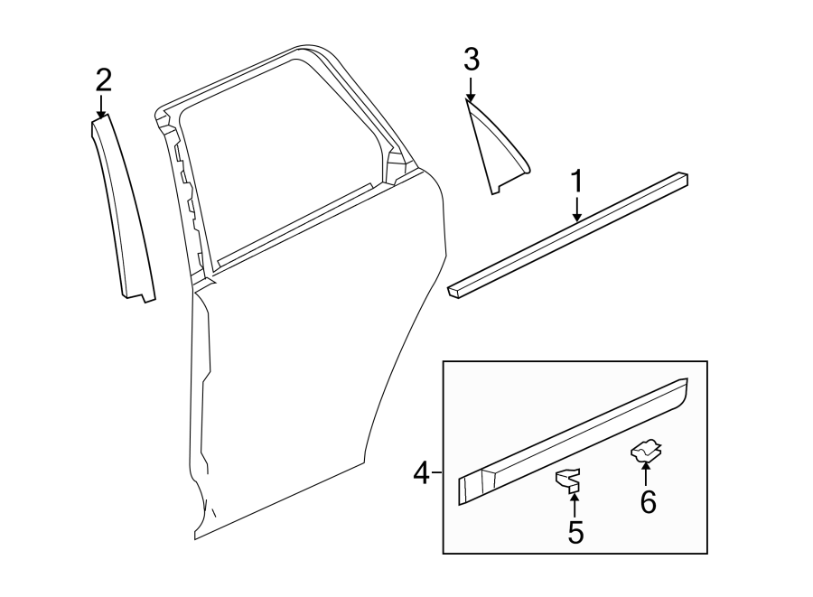 Diagram REAR DOOR. EXTERIOR TRIM. for your 2002 GMC Sierra 3500 6.0L Vortec V8 M/T RWD Base Extended Cab Pickup Fleetside 