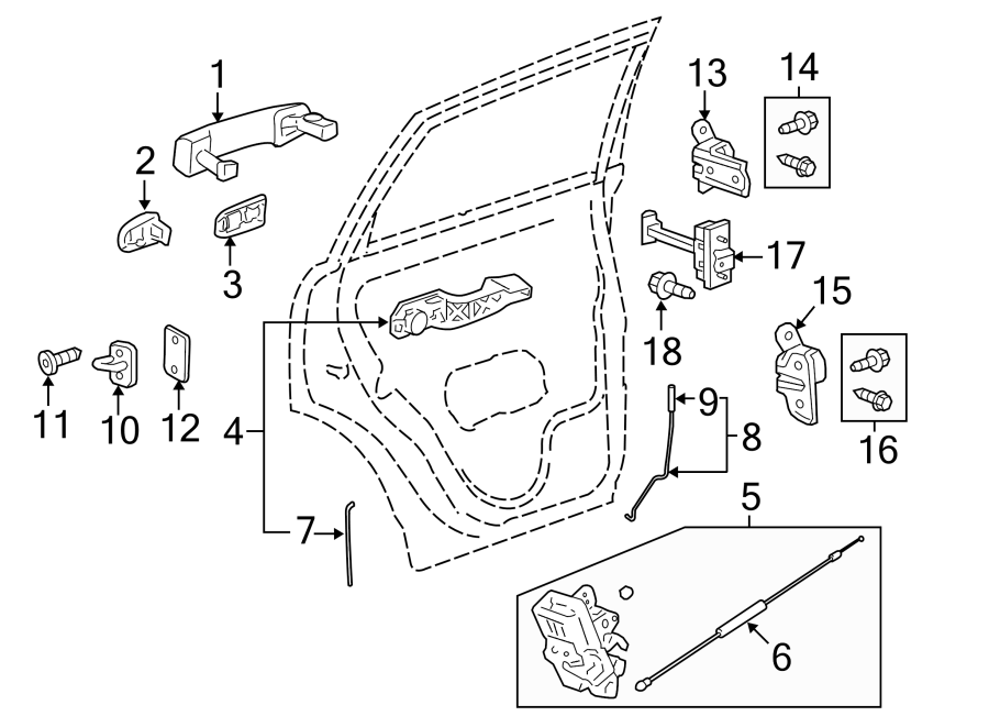 Diagram REAR DOOR. LOCK & HARDWARE. for your 2023 Cadillac XT4   