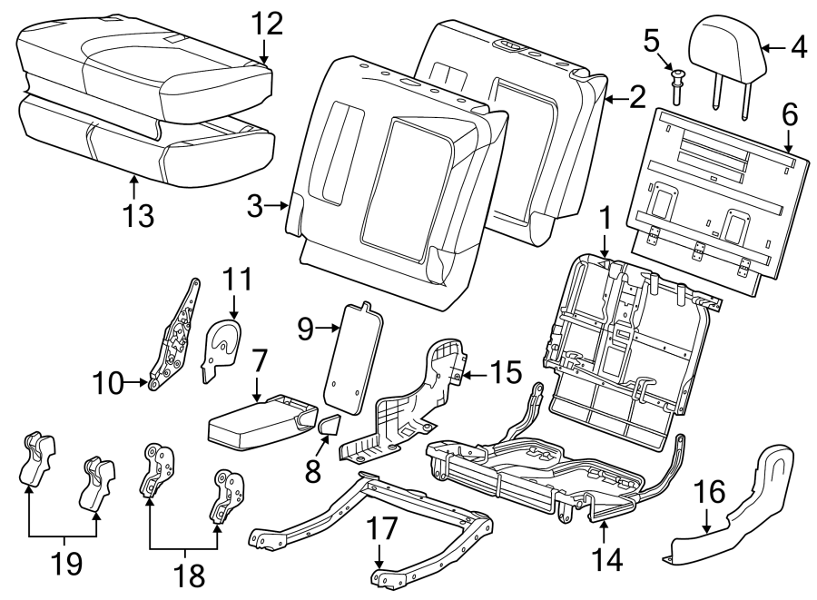 Diagram SEATS & TRACKS. REAR SEAT COMPONENTS. for your 2005 Chevrolet Express 2500   