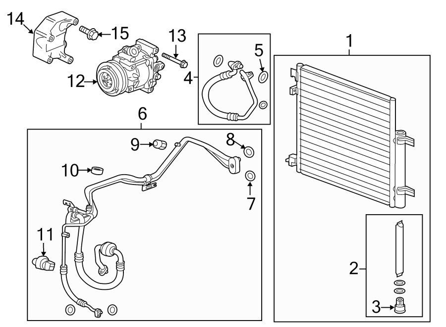 Air conditioner & heater. Compressor & lines. Condenser.