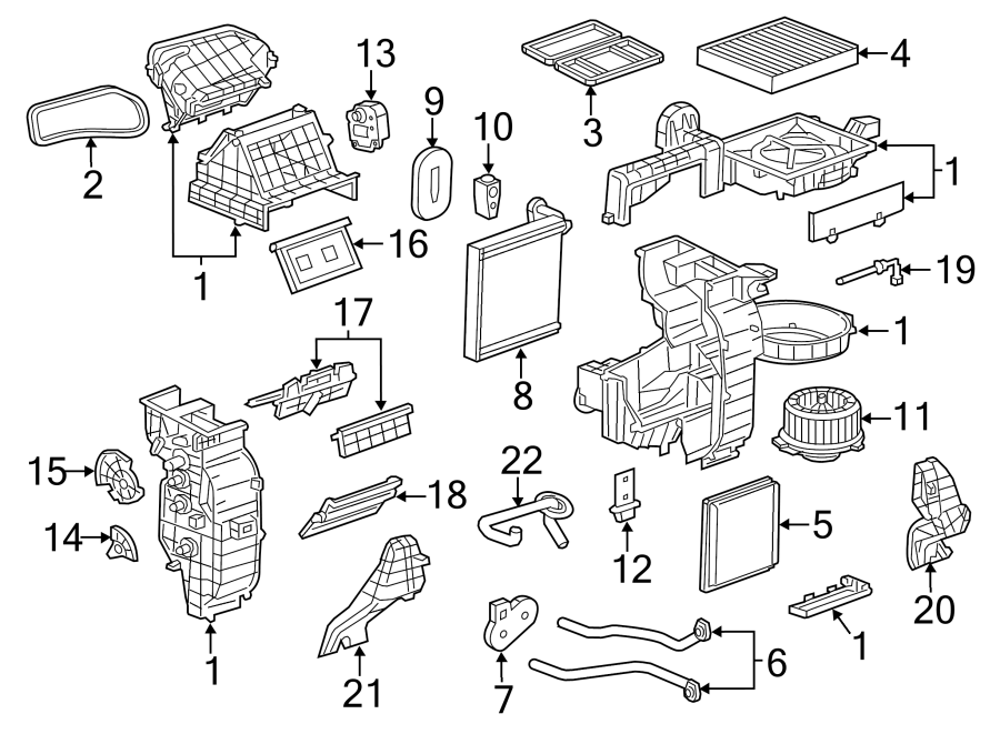 Diagram AIR CONDITIONER & HEATER. EVAPORATOR & HEATER COMPONENTS. for your 2016 Buick Enclave    