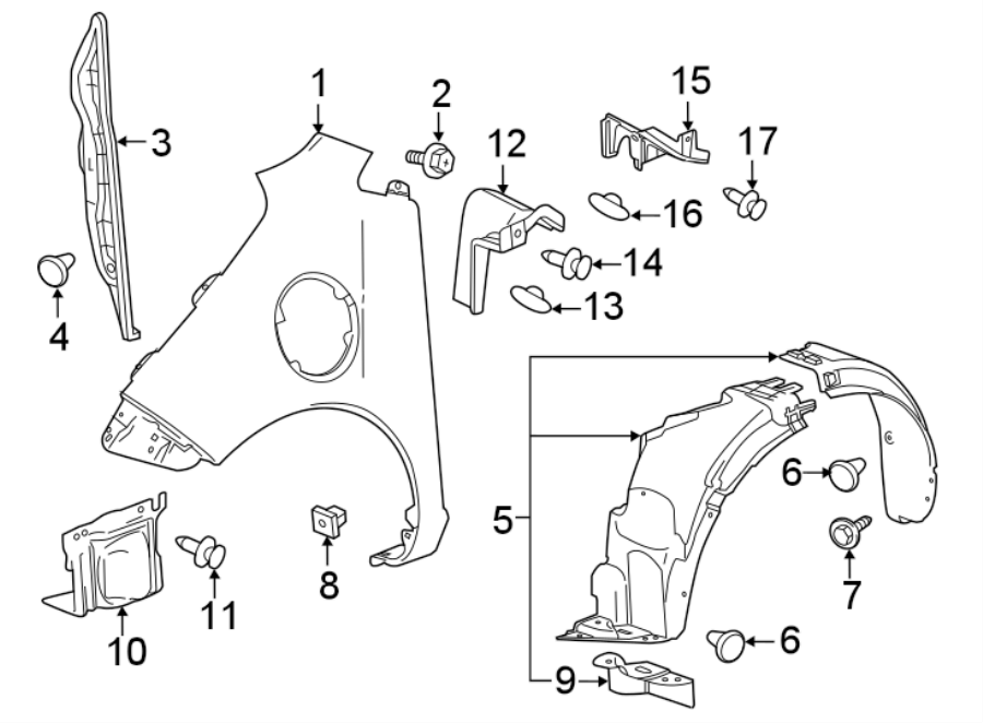 Diagram FENDER & COMPONENTS. for your 2021 GMC Sierra 2500 HD 6.6L Duramax V8 DIESEL A/T 4WD Base Standard Cab Pickup Fleetside 