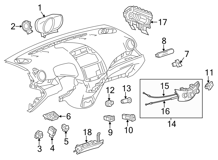 Diagram INSTRUMENT PANEL. CLUSTER & SWITCHES. for your 2014 Chevrolet Spark 1.2L Ecotec CVT LT Hatchback 