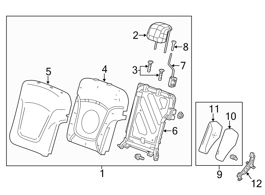 Diagram SEATS & TRACKS. REAR SEAT COMPONENTS. for your Cadillac ATS  