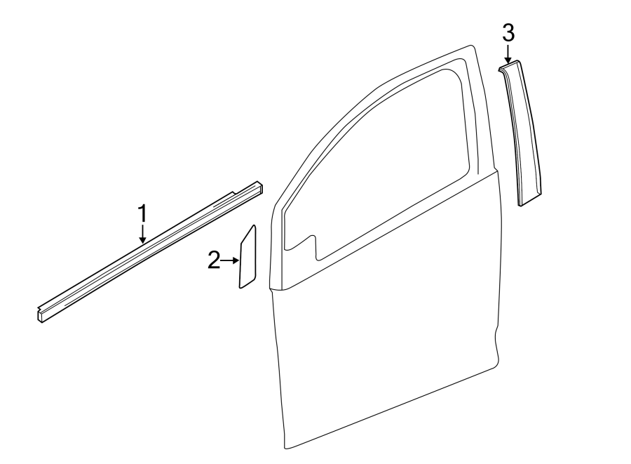 Diagram FRONT DOOR. EXTERIOR TRIM. for your 2002 GMC Sierra 3500 6.0L Vortec V8 M/T RWD Base Extended Cab Pickup Fleetside 