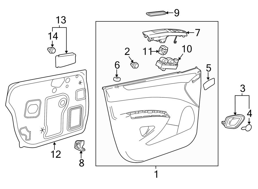 Diagram FRONT DOOR. INTERIOR TRIM. for your 2014 Chevrolet Spark 1.2L Ecotec M/T LS Hatchback 