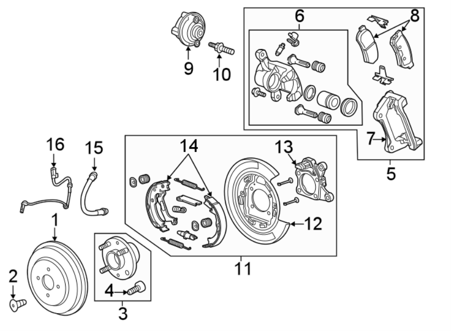 Diagram REAR SUSPENSION. BRAKE COMPONENTS. for your 2012 GMC Sierra 3500 HD SLT Cab & Chassis Fleetside 6.0L Vortec V8 FLEX A/T 4WD 