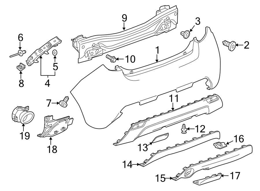 Diagram REAR BUMPER. BUMPER & COMPONENTS. for your 2014 Chevrolet Spark 1.2L Ecotec M/T LS Hatchback 