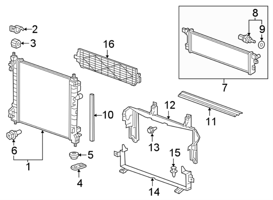 Diagram RADIATOR & COMPONENTS. for your 2023 Chevrolet Silverado 3500 HD LT Standard Cab Pickup Fleetside 6.6L Duramax V8 DIESEL A/T RWD 