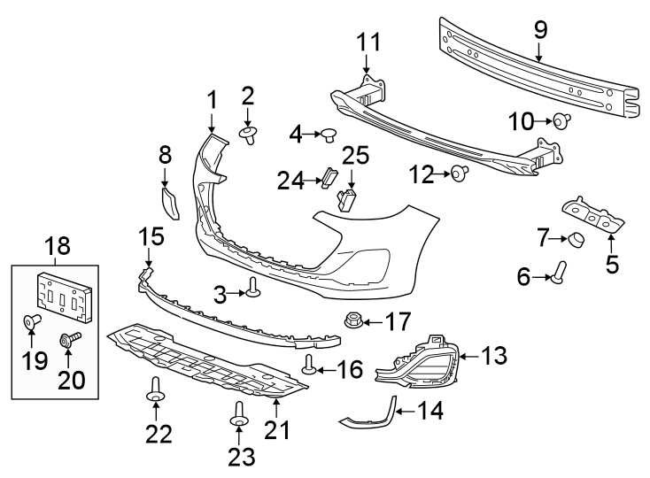 Diagram Front bumper & grille. Bumper & components. for your 2016 Chevrolet Spark  LT Hatchback 