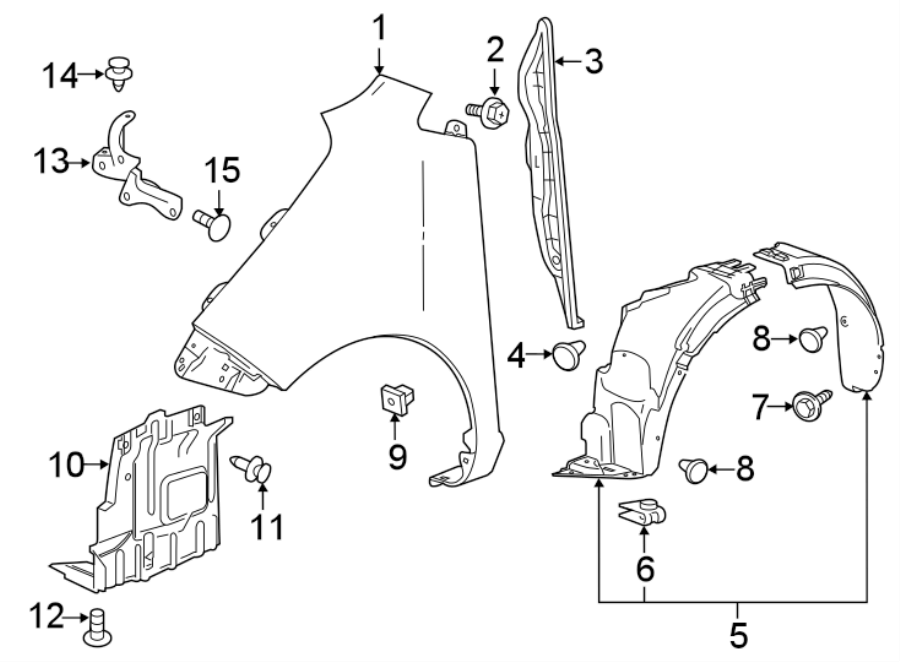 Diagram FENDER & COMPONENTS. for your 2018 Chevrolet Spark 1.4L Ecotec CVT ACTIV Hatchback 