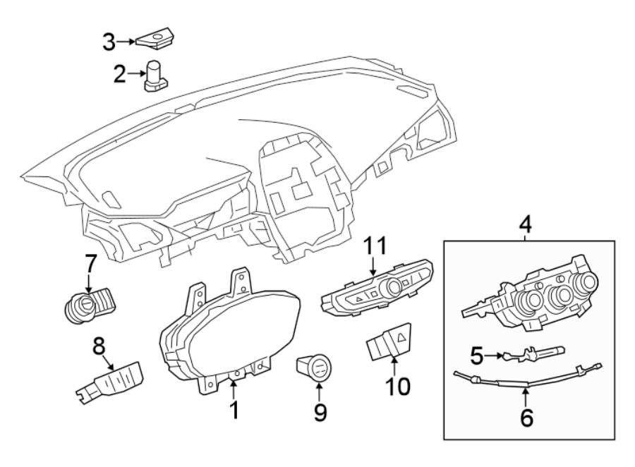 Diagram Instrument panel. Cluster & switches. for your 2016 Chevrolet Spark 1.4L Ecotec M/T LS Hatchback 