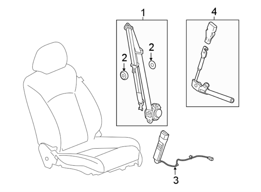 Diagram RESTRAINT SYSTEMS. FRONT SEAT BELTS. for your 2020 Chevrolet Spark 1.4L Ecotec M/T LS Hatchback 