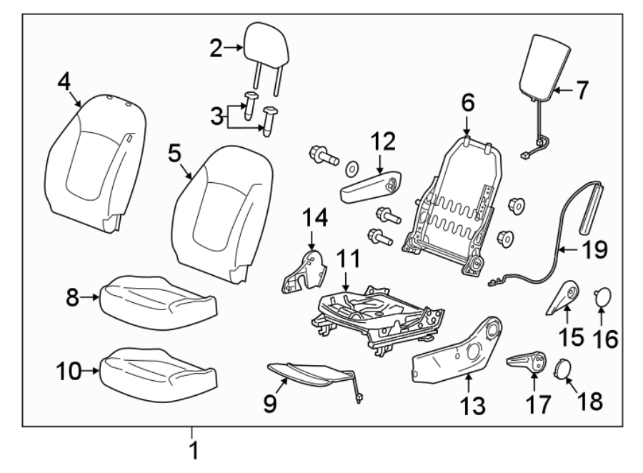 Diagram SEATS & TRACKS. DRIVER SEAT COMPONENTS. for your Cadillac Escalade EXT  