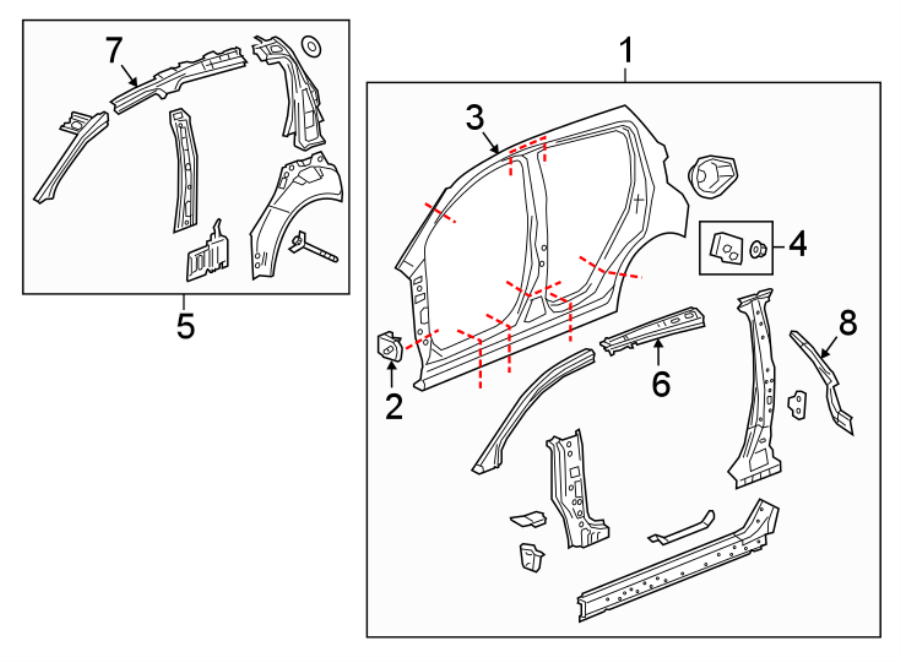 Diagram PILLARS. ROCKER & FLOOR. UNISIDE. for your 2020 Chevrolet Spark 1.4L Ecotec M/T LS Hatchback 