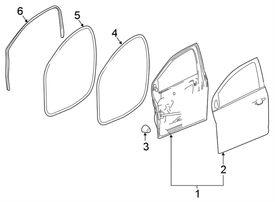 Diagram FRONT DOOR. DOOR & COMPONENTS. for your 2021 Chevrolet Spark 1.4L Ecotec CVT ACTIV Hatchback 