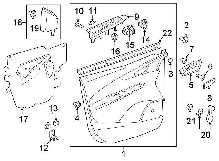 Diagram FRONT DOOR. INTERIOR TRIM. for your 2019 Chevrolet Spark   