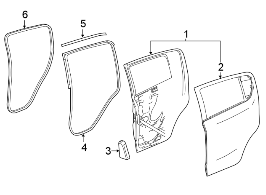 Diagram REAR DOOR. DOOR & COMPONENTS. for your 2021 Chevrolet Spark 1.4L Ecotec CVT ACTIV Hatchback 