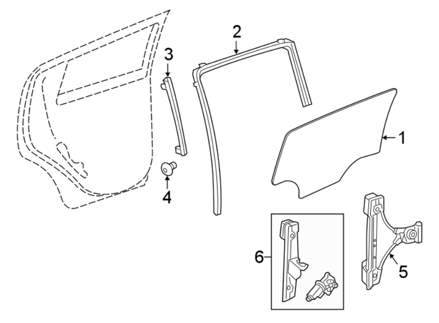 Diagram REAR DOOR. GLASS & HARDWARE. for your 2022 Chevrolet Spark  LT Hatchback 