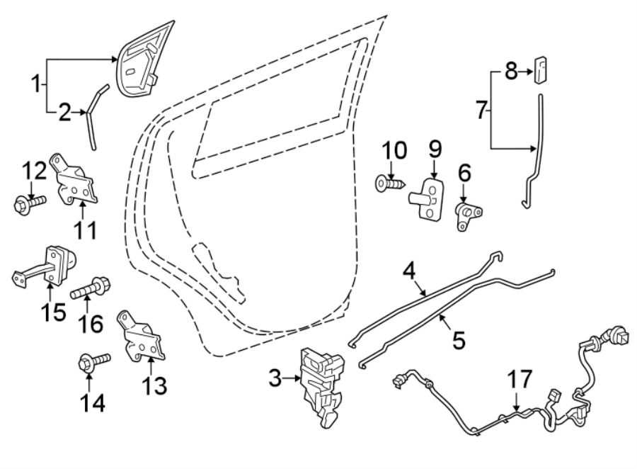 Diagram REAR DOOR. LOCK & HARDWARE. for your 2021 Chevrolet Spark  LS Hatchback 