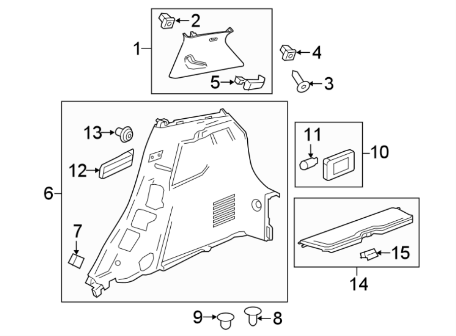 Diagram Quarter panel. Interior trim. for your 2012 GMC Sierra 2500 HD 6.0L Vortec V8 FLEX A/T RWD SLE Extended Cab Pickup Fleetside 