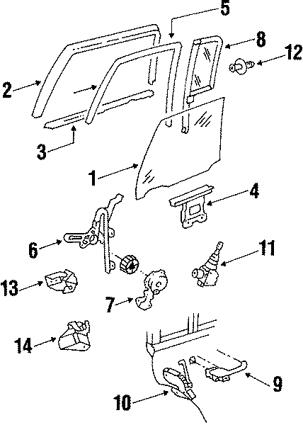 Diagram REAR DOOR. GLASS & HARDWARE. for your 2013 Chevrolet Spark   