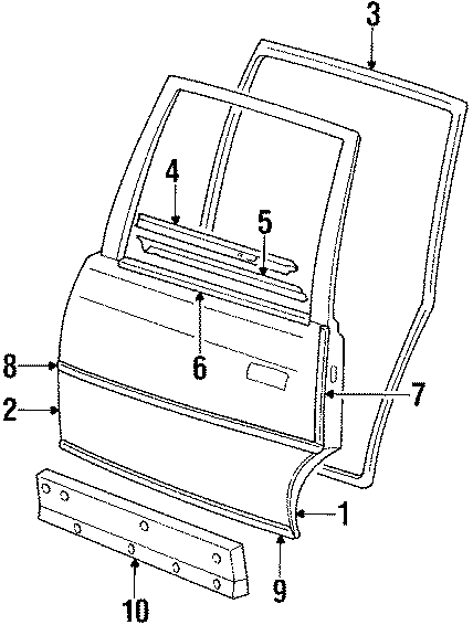 Diagram REAR DOOR. DOOR & COMPONENTS. EXTERIOR TRIM. for your GMC